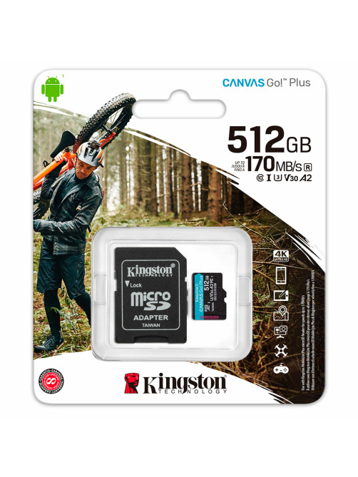 Карта памяти microSDXC 512 GB KINGSTON Canvas Go Plus, UHS-I U1, 170 Мб/с (class 10), с адаптером, SDCG3/512Gb