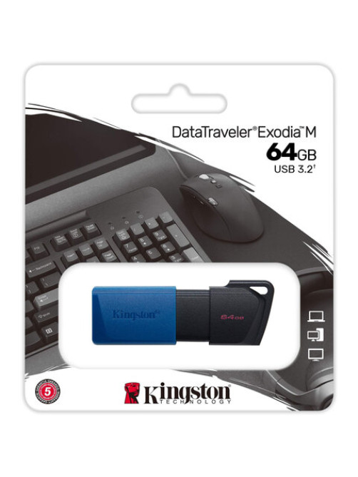 Флеш-диск 64 GB KINGSTON DataTraveler Exodia M, разъем USB 3.2, черный/синий, DTXM/64GB