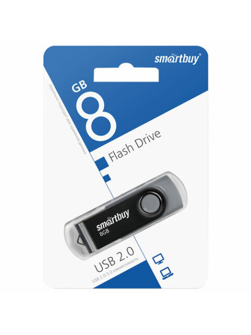 Флеш-диск 8 GB SMARTBUY Twist USB 2.0, черный, SB008GB2TWK