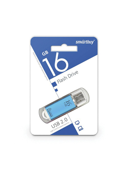 Флеш-диск 16 GB, SMARTBUY V-Cut, USB 2.0, металлический корпус, синий, SB16GBVC-B
