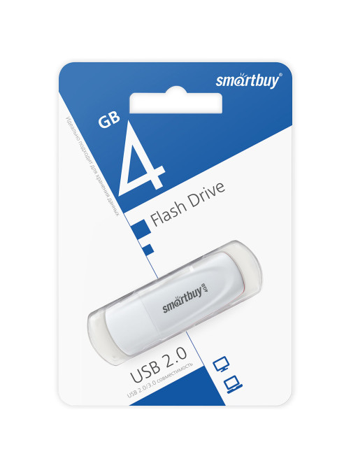 Флеш-диск 4 GB SMARTBUY Scout, USB 2.0, белый, SB004GB2SCW