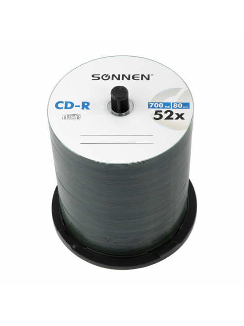 Диск CD-R SONNEN, 700 Mb, 52x, Cake Box (упаковка на шпиле) КОМПЛЕКТ 100 шт., 513533