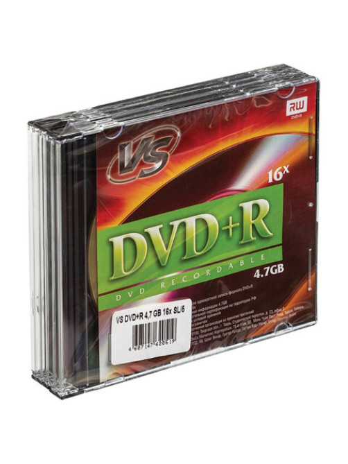 Диск DVD+R (плюс) VS, 4,7 Гб, 16x, Slim Case, КОМПЛЕКТ 5 шт., VSDVDPRSL501