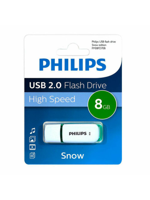 Флеш-диск 8 GB PHILIPS SNOW, разъем USB 2.0, зеленый, FM08FD70B/97