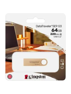 Флеш-диск 64 GB, KINGSTON DataTraveler SE9 G3 USB 3.2, металлический корпус, золотой, DTSE9G3/64GB