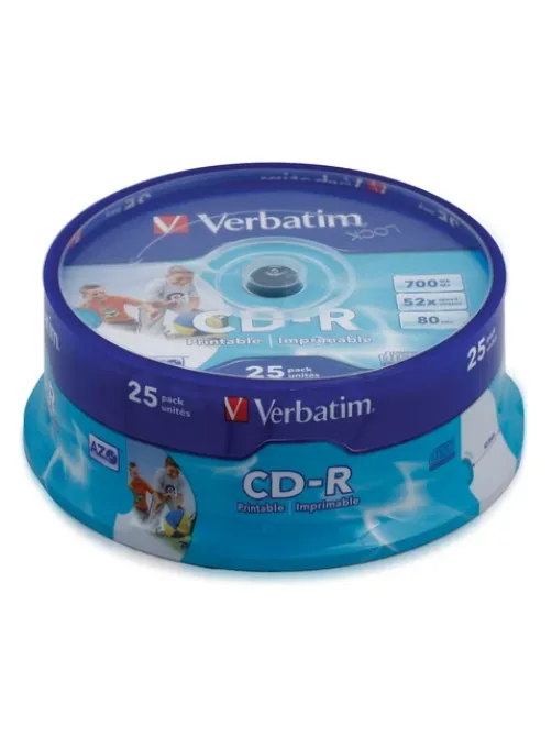Диск CD-R VERBATIM 700 Mb 52x Cake Box (упаковка на шпиле), КОМПЛЕКТ 25 шт.