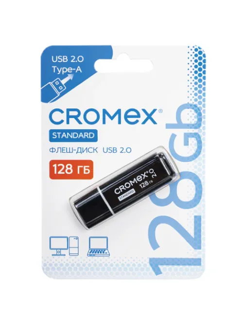Флеш-диск 128 GB, CROMEX (КРОМЕКС) Standard USB 2.0, черный, 514161