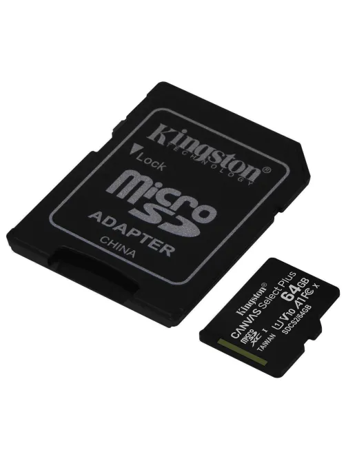 Карта памяти microSDXC 64 GB KINGSTON Canvas Select Plus, UHS-I U1, 100 Мб/с (class 10), адаптер, SDCS2/64GB