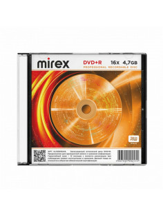 Диск DVD+R (плюс) MIREX, 4,7 ГБ, 16x, Slim Case, 1 штука, UL130013A1S
