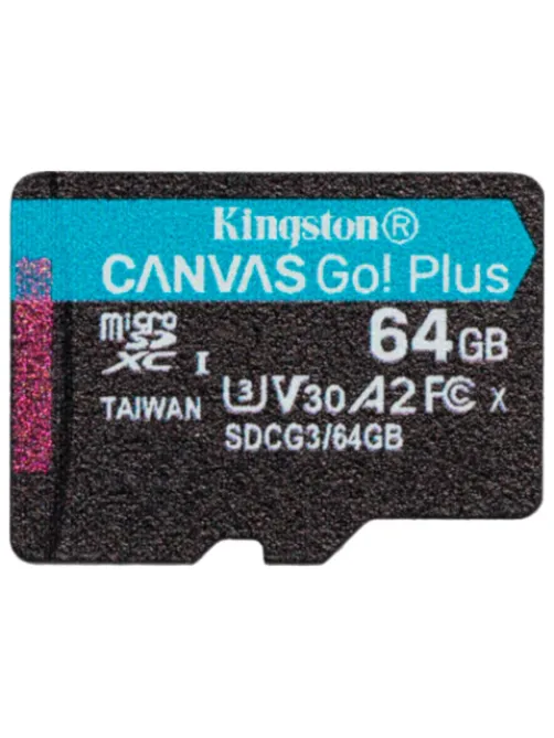 Карта памяти microSDXC 64GB KINGSTON Canvas Go Plus UHS-I U3, 170 Мб/с (class 10), SDCG3/64GB