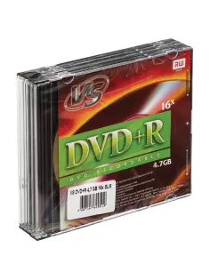 Диск DVD+R (плюс) VS, 4,7 Гб, 16x, Slim Case, КОМПЛЕКТ 5 шт., VSDVDPRSL501
