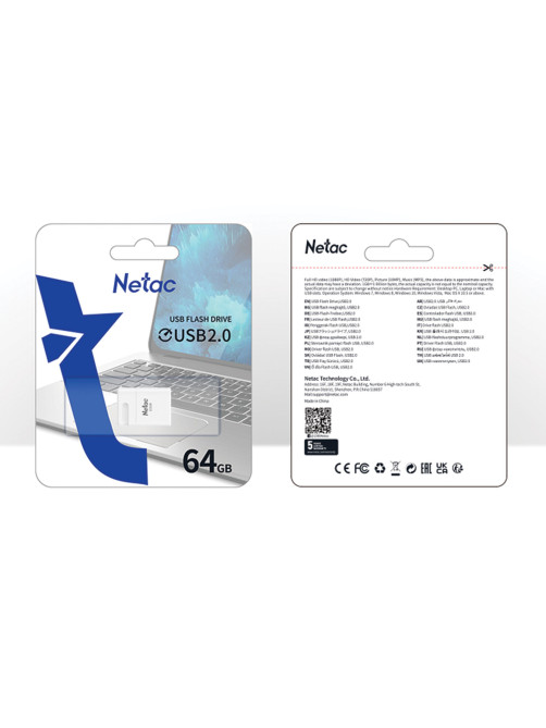 Флеш-диск 64 GB NETAC U116, USB 2.0, белый, NT03U116N-064G-20WH
