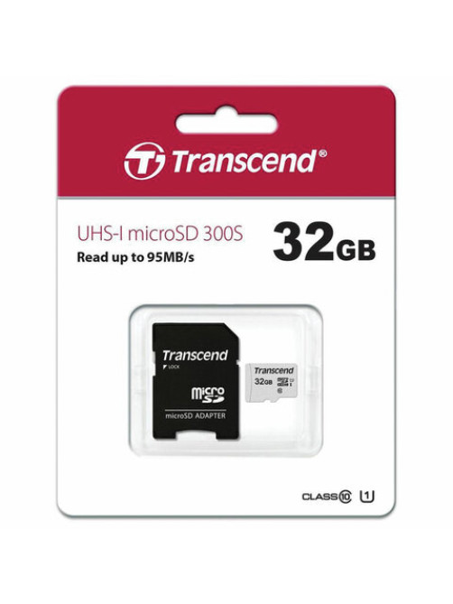Карта памяти microSDHC 32 GB TRANSCEND UHS-I U3, 95 Мб/сек (class 10), адаптер, TS32GUSD300S-A
