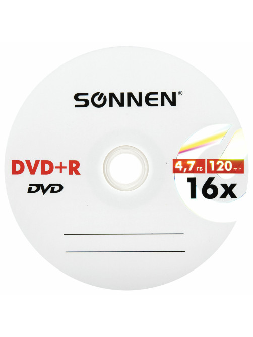 Диск DVD+R SONNEN, 4,7 Gb, 16x, Cake Box (упаковка на шпиле), КОМПЛЕКТ 25 шт., 513532