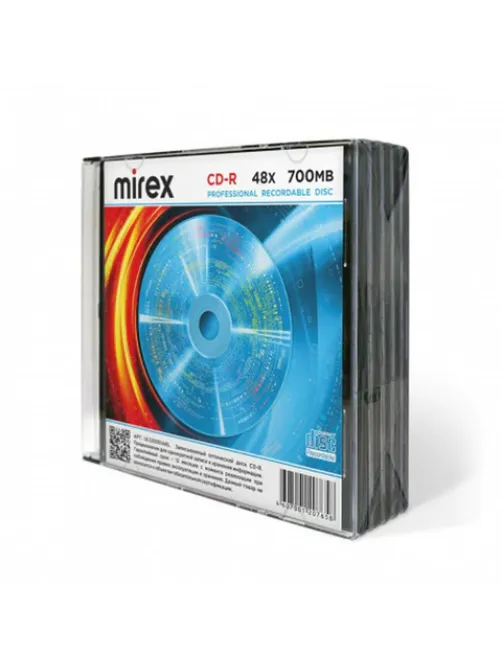Диск CD-R MIREX, 700 Мб, 48x, Slim Case, КОМПЛЕКТ 5 шт., UL120051A8F