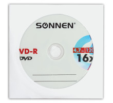 Диск DVD-R SONNEN, 4,7 Gb, 16x, бумажный конверт (1 штука), 512576