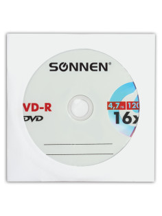 Диск DVD-R SONNEN, 4,7 Gb, 16x, бумажный конверт (1 штука), 512576