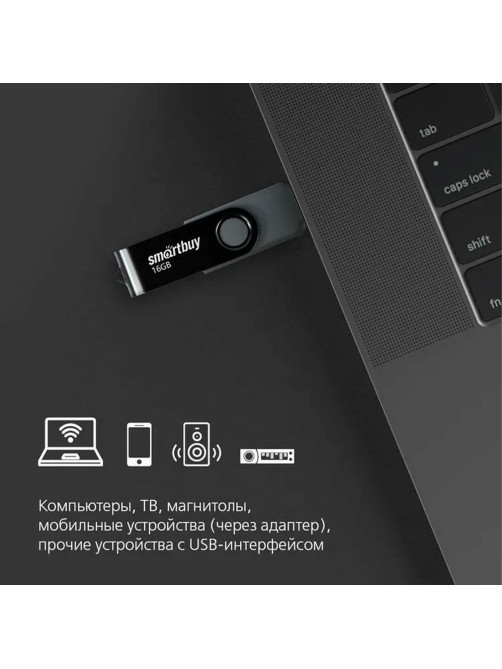 Флеш-диск 16 GB SMARTBUY Twist USB 2.0, черный, SB016GB2TWK