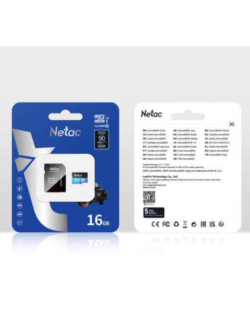 Карта памяти microSDHC 16 ГБ NETAC P500 Standard, UHS-I U1,80 Мб/с (class 10), адаптер, NT02P500STN-016G-R