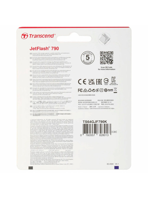 Флеш-диск 64 GB TRANSCEND JetFlash 790, USB 3.1, черный, TS64GJF790K