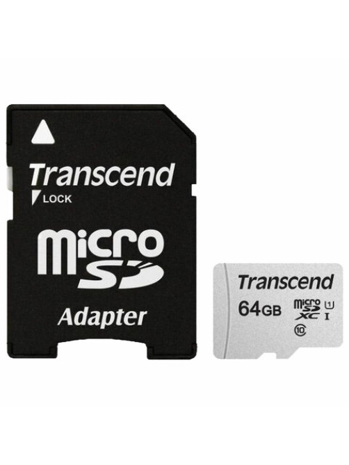 Карта памяти microSDXC 64 GB TRANSCEND UHS-I U1, 95 Мб/сек (class 10), адаптер, TS64GUSD300S-A