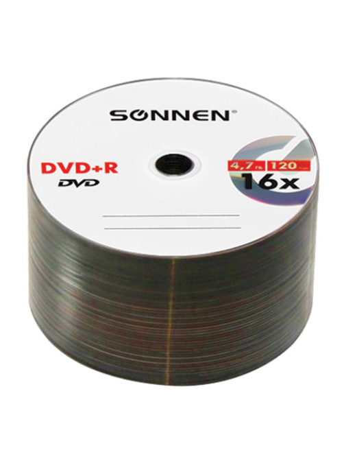 Диск DVD+R (плюс) SONNEN 4,7 Gb, 16x, Cake Box (упаковка на шпиле), КОМПЛЕКТ 50 шт., 512577