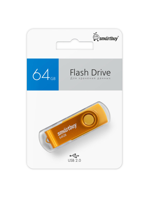 Флеш-диск 64 GB SMARTBUY Twist USB 2.0, желтый, SB064GB2TWY
