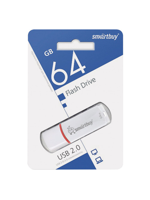 Флеш-диск 64 GB, SMARTBUY Crown, USB 2.0, белый, SB64GBCRW-W