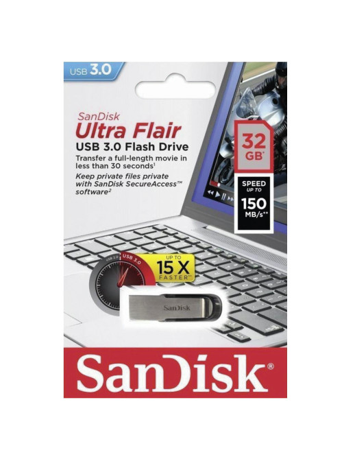 Флеш-диск 32 GB, SANDISK Ultra Flair, USB 3.0, металлический корпус, серебристый/черный, SDCZ73-032G-G46