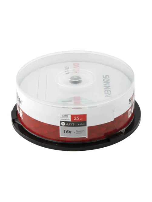Диск DVD+R SONNEN, 4,7 Gb, 16x, Cake Box (упаковка на шпиле), КОМПЛЕКТ 25 шт., 513532