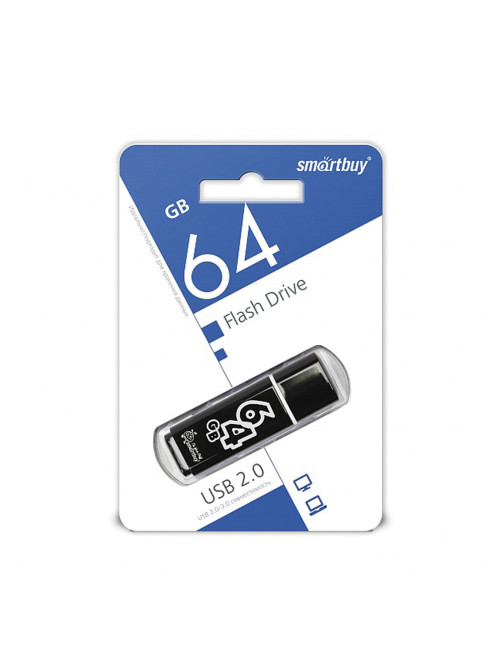 Флеш-диск 64 GB, SMARTBUY Glossy, USB 2.0, черный, SB64GBGS-K