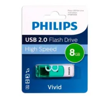 Флеш-диск 8GB PHILIPS VIVID, разъем USB 2.0, зеленый, FM08FD05B/97