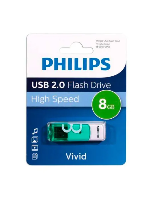 Флеш-диск 8GB PHILIPS VIVID, разъем USB 2.0, зеленый, FM08FD05B/97