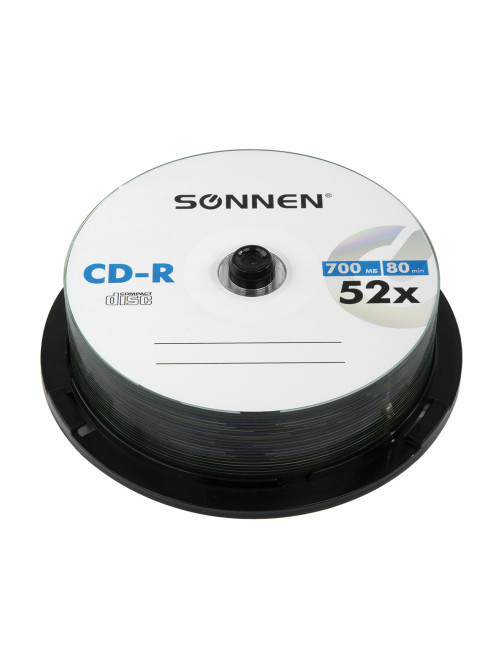 Диск CD-R SONNEN, 700 Mb, 52x, Cake Box (упаковка на шпиле) КОМПЛЕКТ 25 шт., 513531