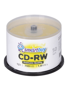 Диски CD-RW SMARTBUY, 700 Мб, 4-12x, Cake Box (упаковка на шпиле), КОМПЛЕКТ 50 шт., SBCD-RW50