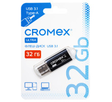 Флеш-диск 32 GB, CROMEX (КРОМЕКС) Ultra USB 3.1, металлический корпус, черный, 514163