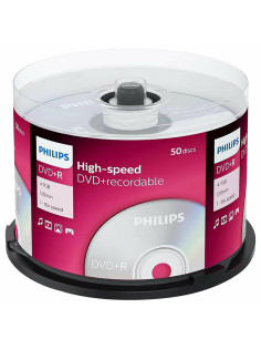 Диск DVD+R (плюс) PHILIPS, 4,7 Гб, 16x, Cake Box (упаковка на шпиле), КОМПЛЕКТ 50 шт., DR4S6B50F/97