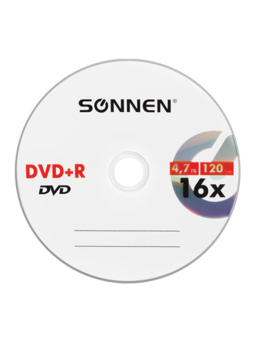 Диск DVD+R (плюс) SONNEN 4,7 Gb, 16x, Cake Box (упаковка на шпиле), КОМПЛЕКТ 50 шт., 512577