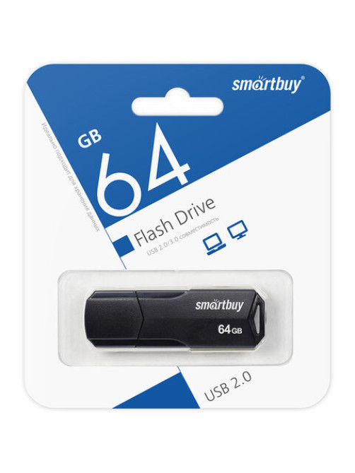 Флеш-диск 64 GB SMARTBUY Clue, USB 2.0, черный, SB64GBCLU-K