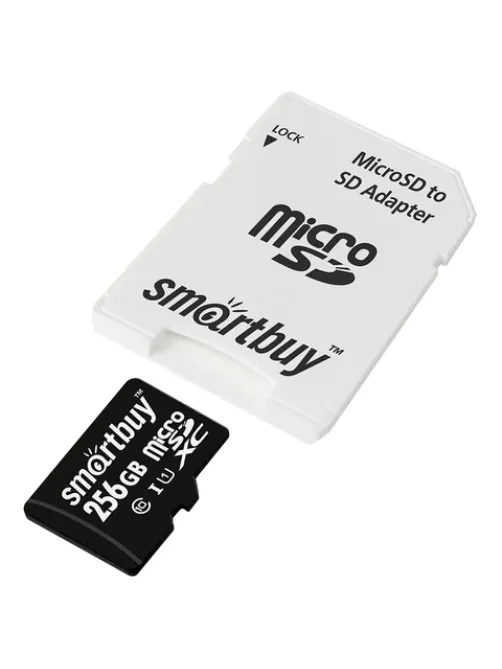 Карта памяти microSDXC 256 GB SMARTBUY, UHS-I, 90 Мб/сек (class 10), с адаптером, SB256GBSDCL10-01