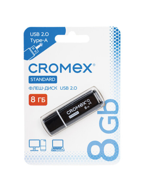 Флеш-диск 8 GB, CROMEX (КРОМЕКС) Standard USB 2.0, черный, 514157