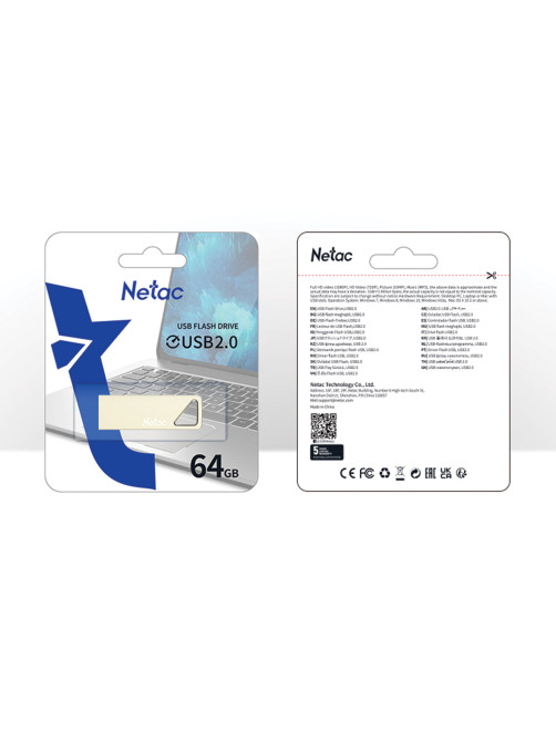 Флеш-диск 64 GB NETAC U326, USB 2.0, металлический корпус, серебристый, NT03U326N-064G-20PN