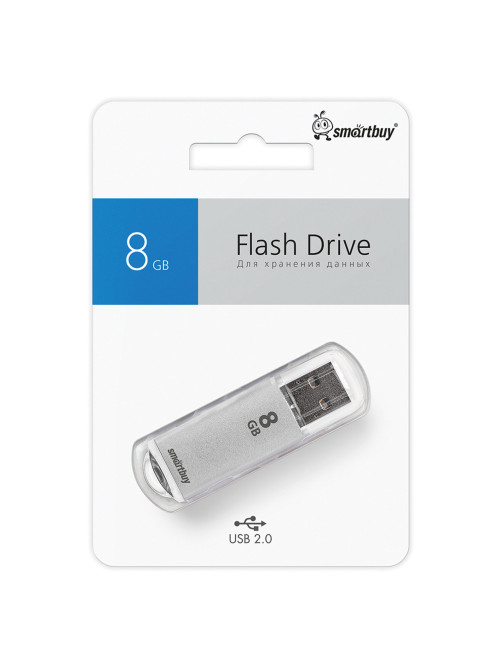 Флеш-диск 8 GB, SMARTBUY V-Cut, USB 2.0, металлический корпус, серебристый, SB8GBVC-S