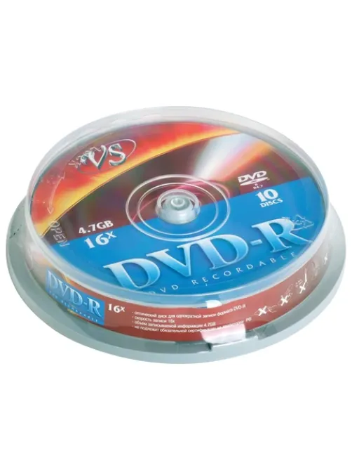 Диск DVD-R VS 4,7 Gb Cake Box (упаковка на шпиле), КОМПЛЕКТ 10 шт., VSDVDRCB1001