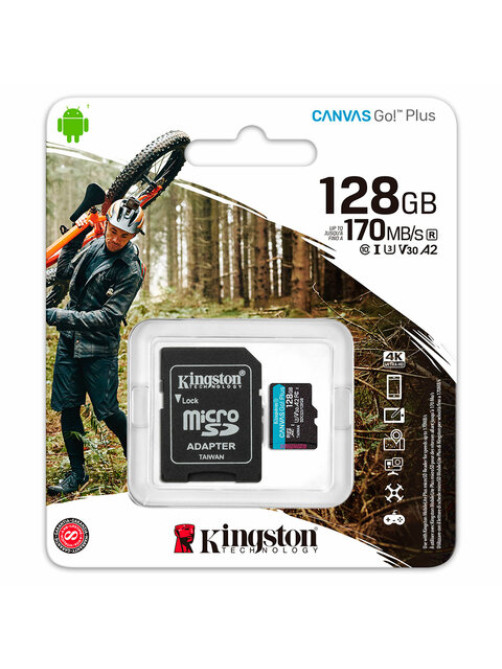 Карта памяти microSDXC 128 GB KINGSTON Canvas Go Plus, UHS-I U3, 170 Мб/с (class 10), с адаптером, SDCG3/128Gb