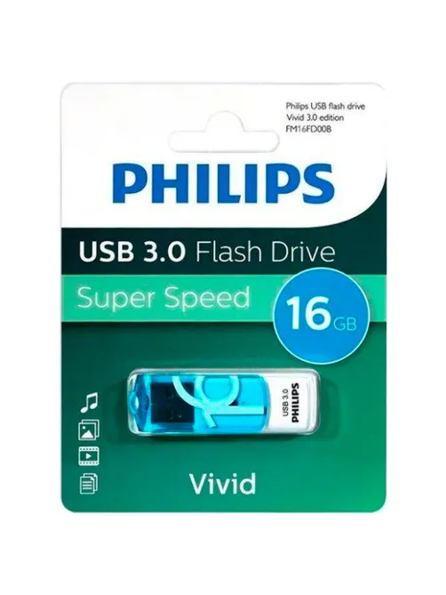 Флеш-диск 16 GB PHILIPS VIVID, разъем USB 3.0, синий, FM16FD00B/97
