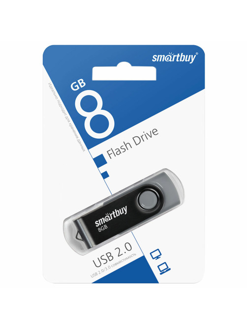 Флеш-диск 8 GB SMARTBUY Twist USB 2.0, черный, SB008GB2TWK