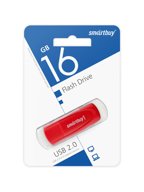 Флеш-диск 16 GB SMARTBUY Scout USB 2.0, красный, SB016GB2SCR