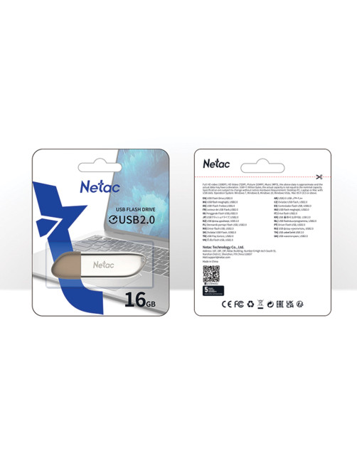 Флеш-диск 16 GB NETAC U352, USB 2.0, металлический корпус, серебристый, NT03U352N-016G-20PN