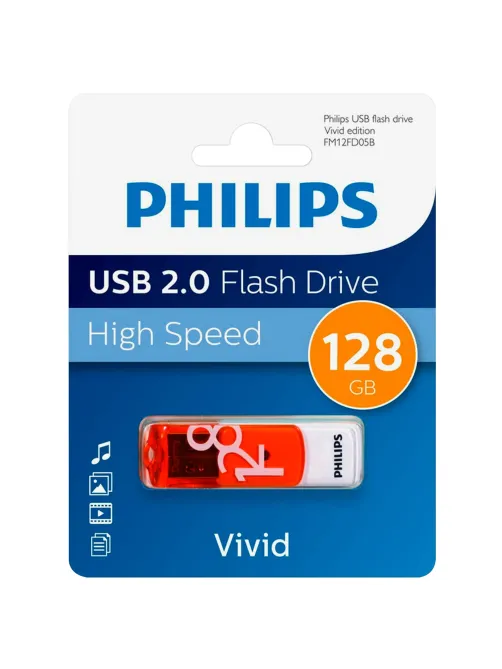 Флеш-диск 128 GB PHILIPS VIVID, разъем USB 2.0, желтый, FM12FD05B/97